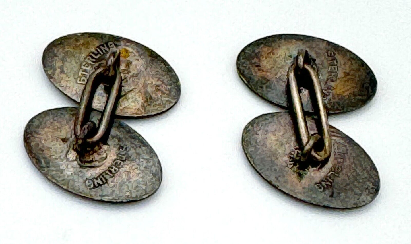 Vintage Sterling Enameled Cuff Links Blue & Silver Marked Sterling (MiM)