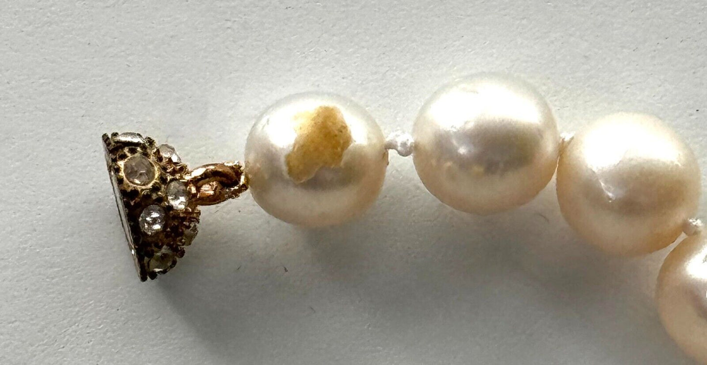 Vintage Simulated Pearl & Rhinestone Statement Necklace 17" (LeD)