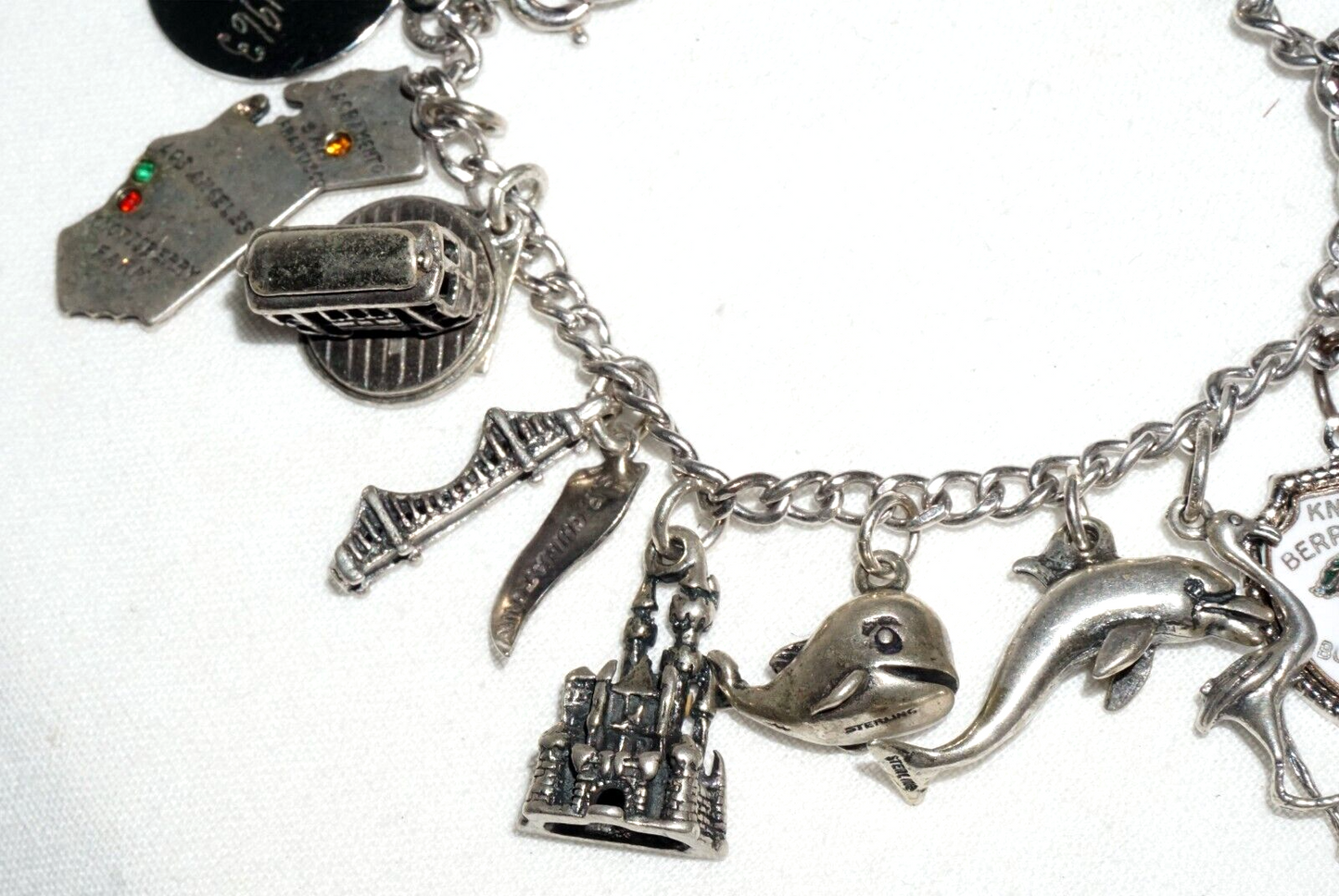 Vintage Sterling Silver Charm Bracelet w. 16x Travel & City Charms (BrM)#6