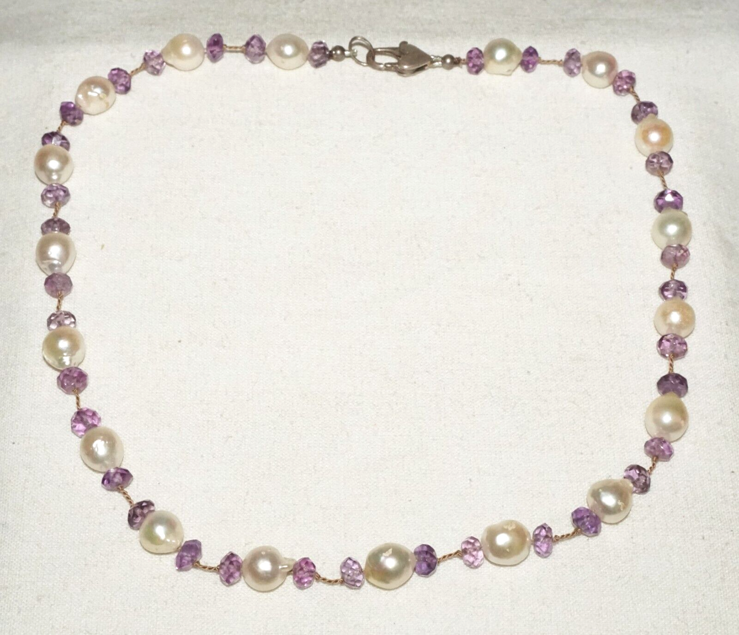Vintage Sterling Silver Necklace w. Baroque Pearls & Facetted Amethyst (LeP)