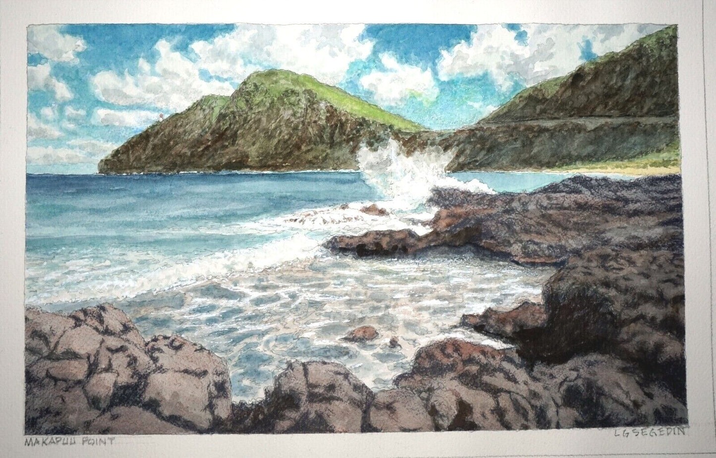 Hawaii Watercolor Painting "Makapuu Point, Oahu" by Larry Segedin #171
