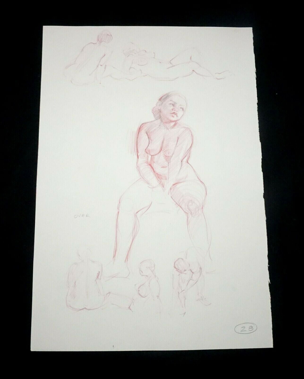 Hawaii Conte Crayon Drawing Seated Male Nude Back View Snowden Hodges (Sho)#28
