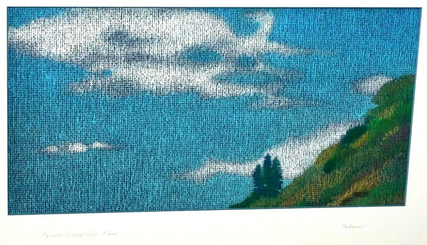 Hawaii Framed Oil Pastel Painting Palolo Views Pine Tree by Noelani Block (AHB)