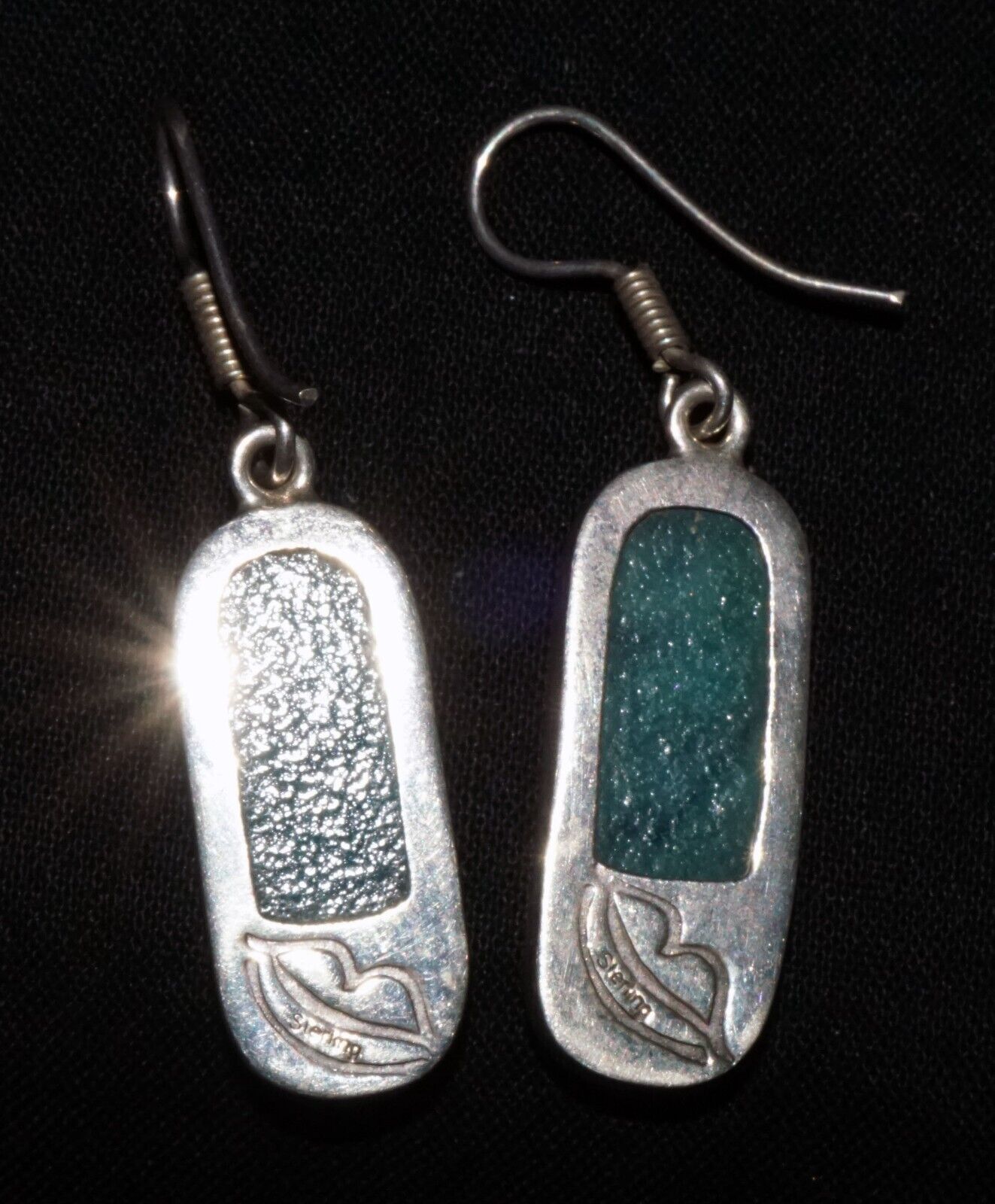 Vintage Sterling Silver Framed Green Composite Accent Earrings by Lips (WoJ)