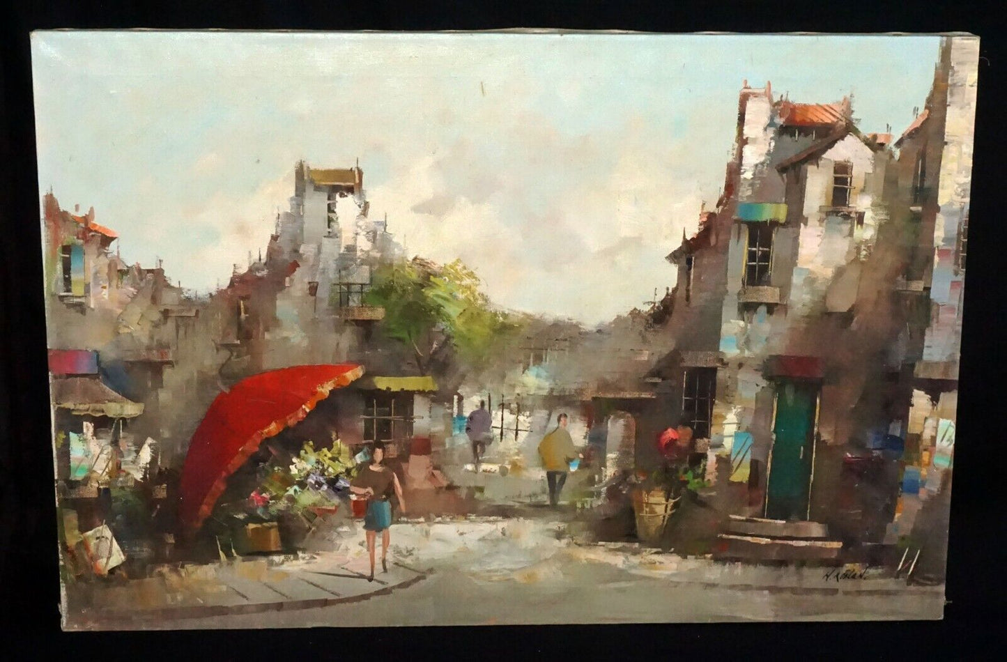 Vintage Dutch Oil Painting Village Street Scene by Harry Koolen (1904-1985)(HoL)