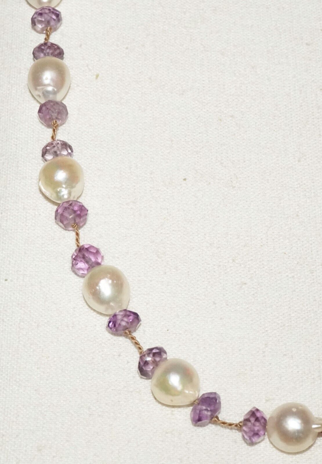 Vintage Sterling Silver Necklace w. Baroque Pearls & Facetted Amethyst (LeP)