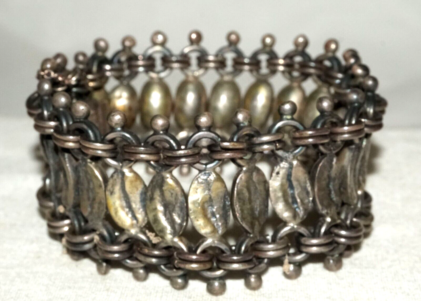 Vintage Mexican Heavy Sterling Silver Link Bracelet signed Anton Plata (LeS)L24