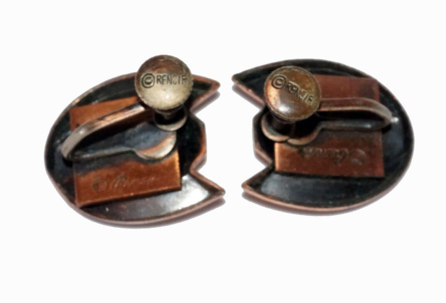 3Pc1950s Copper Tulip Motif Brooch Pin & Ear Clips Set by Renoir (Hod)