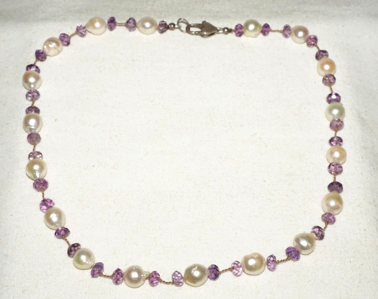 Vintage Sterling Silver Necklace w. Baroque Pearls & Facetted Amethyst (LeP)