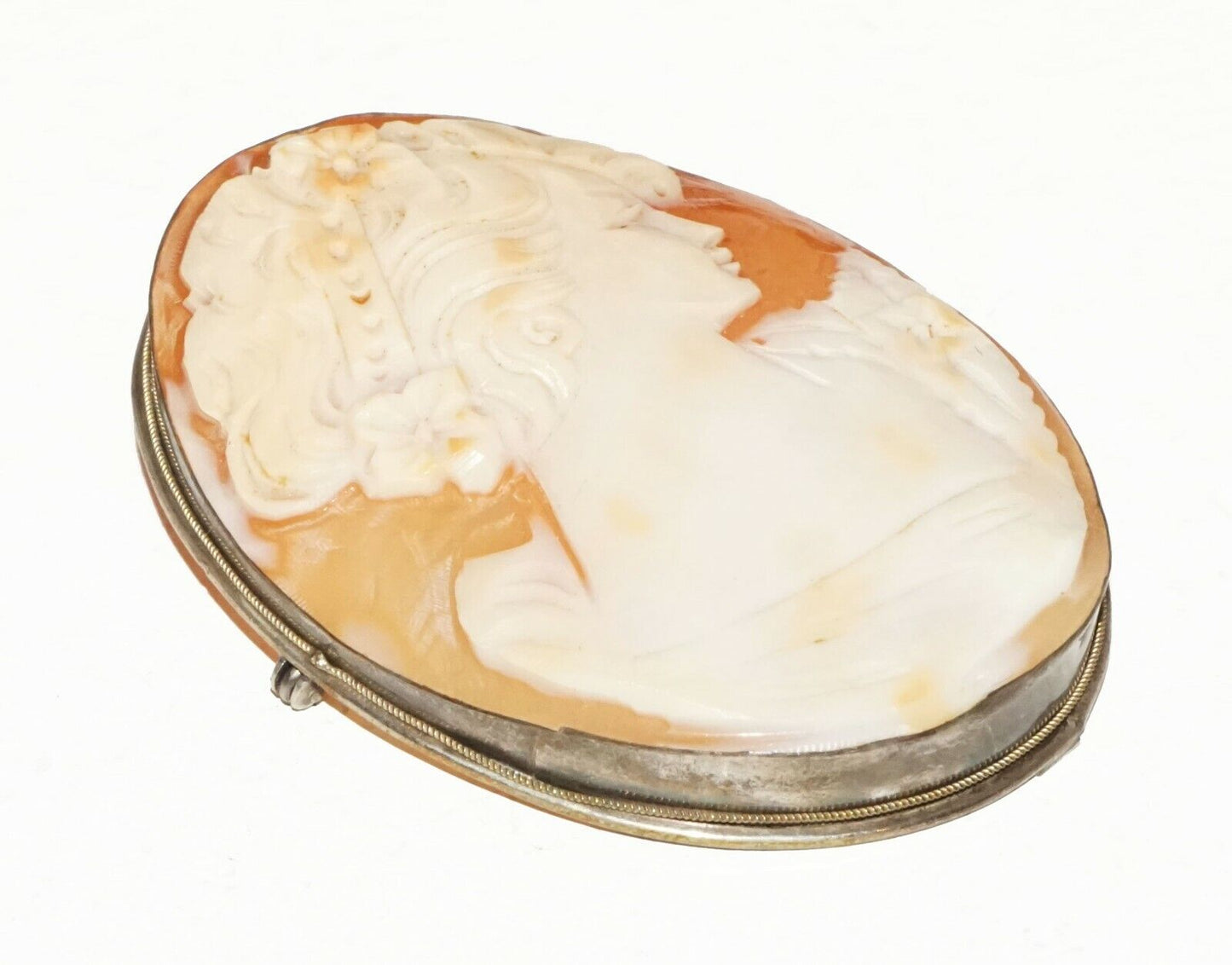 Italian Sterling Silver Shell Cameo Brooch Pendant w. Female by Giorgio (BrM)#9