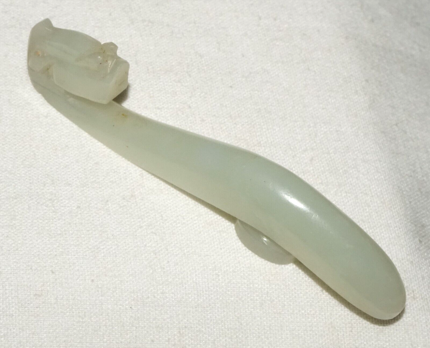 Antique Chinese Grey Green Nephrite Jade Dragon Belt Hook (UVi)#4