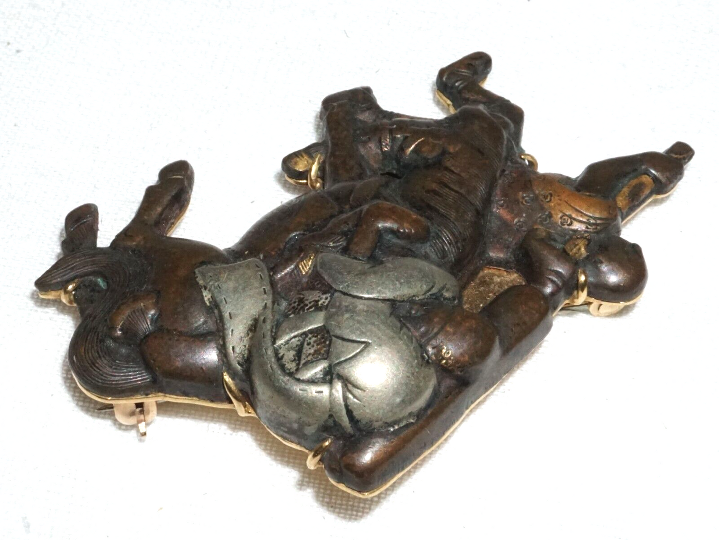 Antique Japanese Menuki set 18k Yellow Gold Brooch Pendant by Gump's (GeB)#8