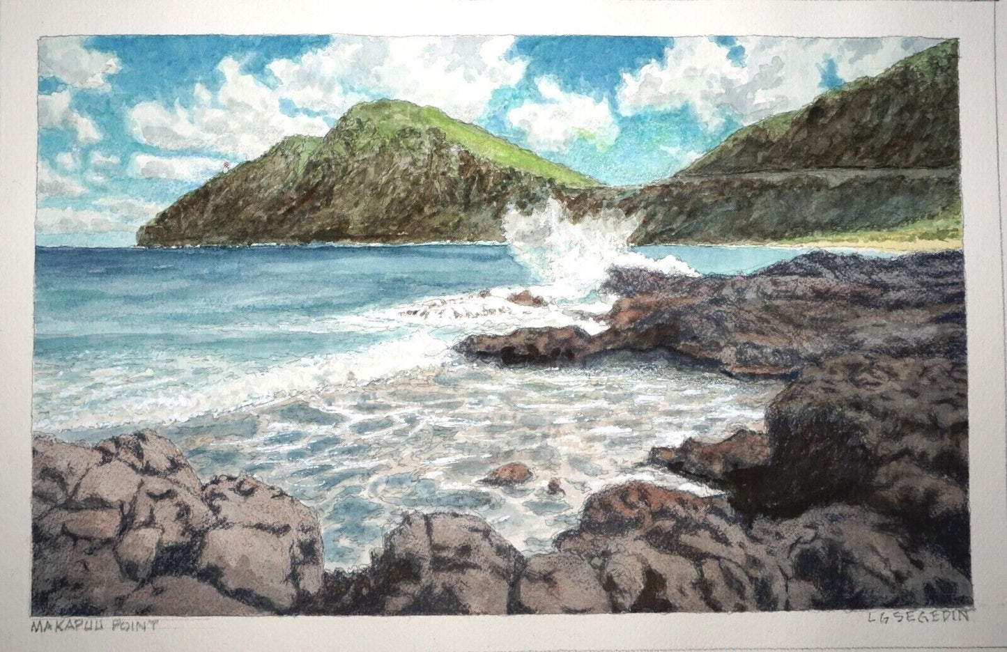 Hawaii Watercolor Painting "Makapuu Point, Oahu" by Larry Segedin #171