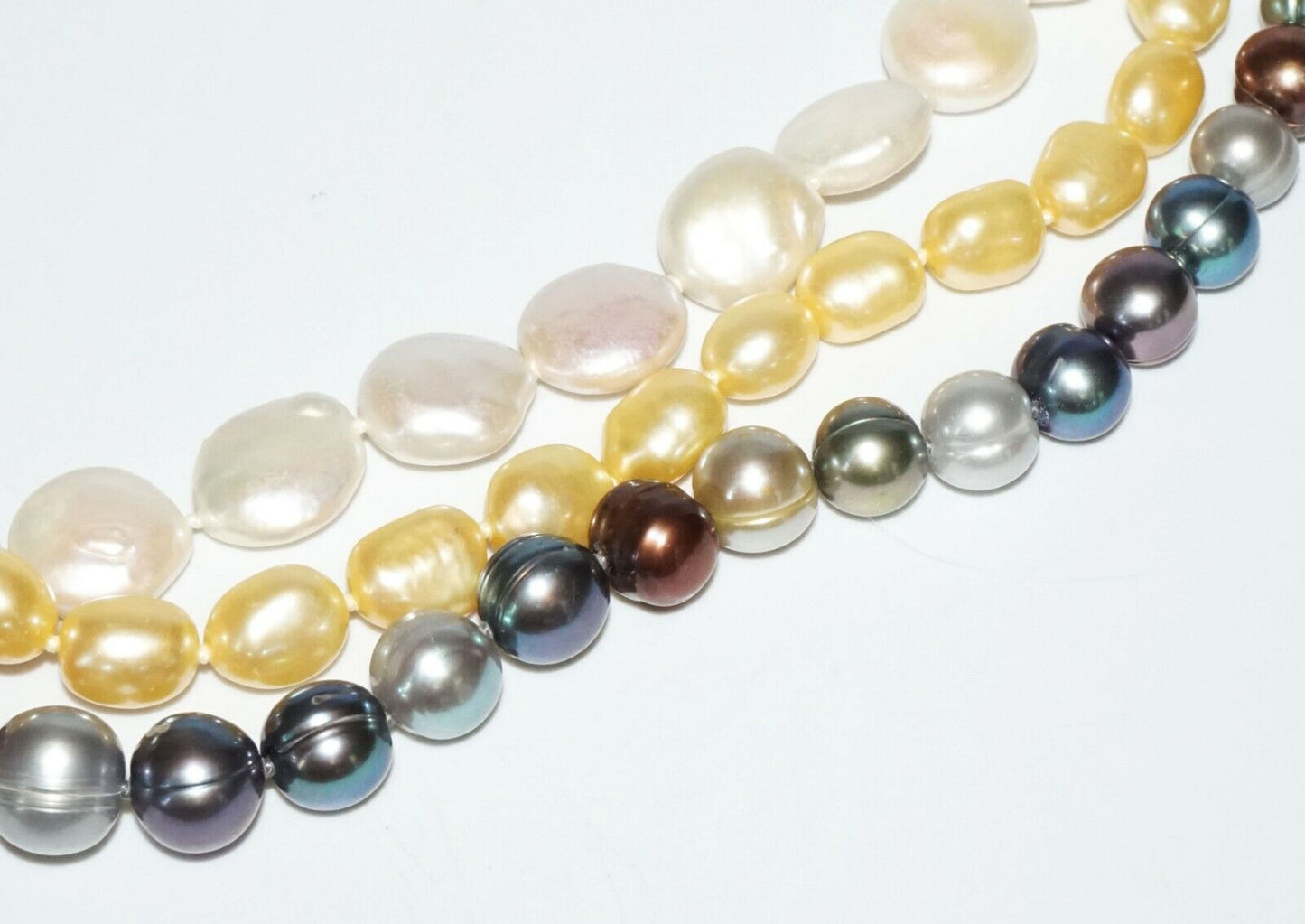 3Pc Multicolored Single Strand Pearl Necklaces w. Sterling silver Clasp(SaR)#451
