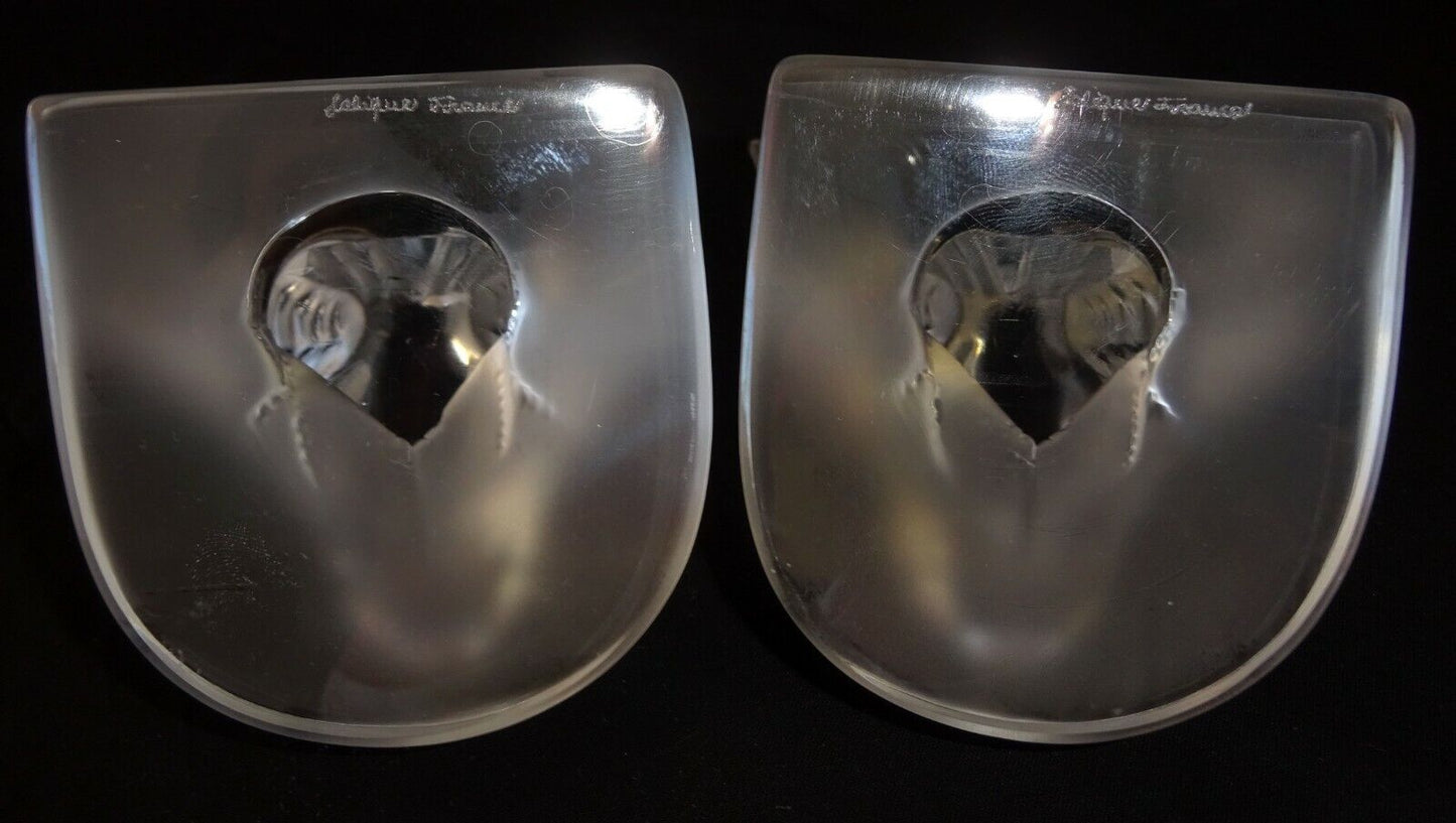 Vintage Pair French Frosted Crystal Dove Bookends Sculptures by Lalique (MeG)
