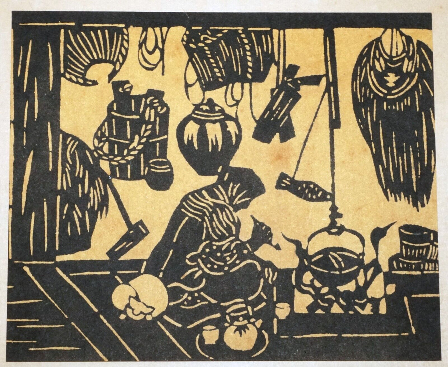 '50s Japanese Stencil Dyed Print Interior w. Figure by Keisuke Serizawa (KiL) 3