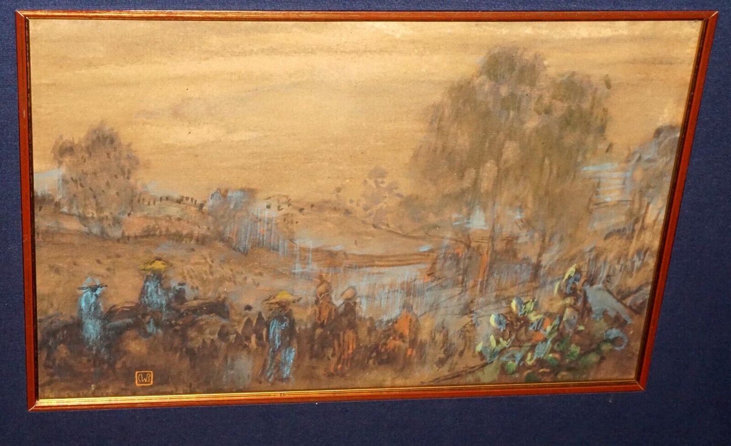 1920s Hawaii WC & Pastel Painting Riding to Kula Maui by Charles Bartlett (LLA)