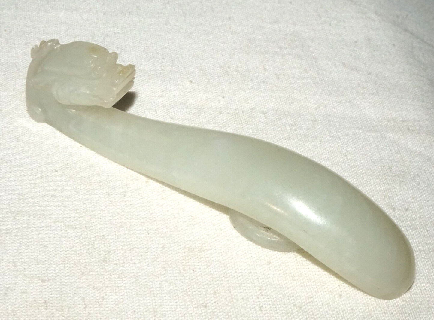 Antique Chinese Grey Green Nephrite Jade Dragon Belt Hook (UVi)#23