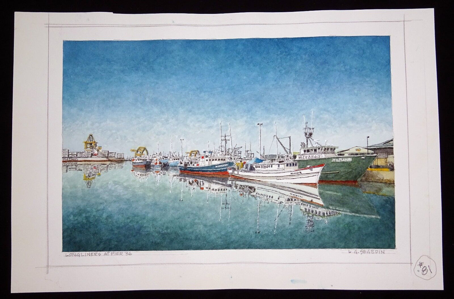 Original Hawaii Watercolor Painting "Longliners at Pier 36" by L Segedin #81