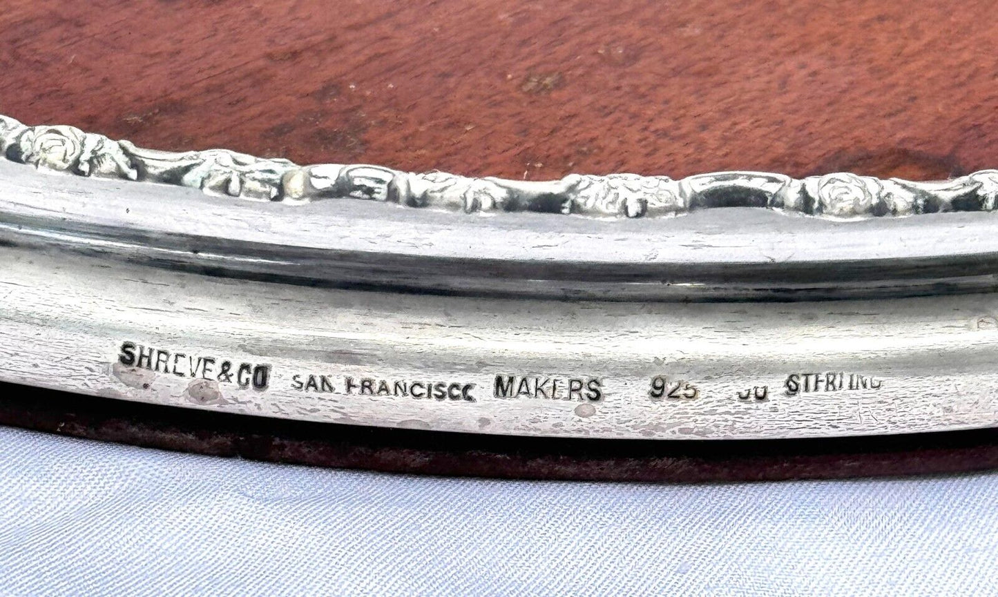 Vintage Shreve & Co San Francisco Silver & Mahogany Tray 11.25" (SmM)