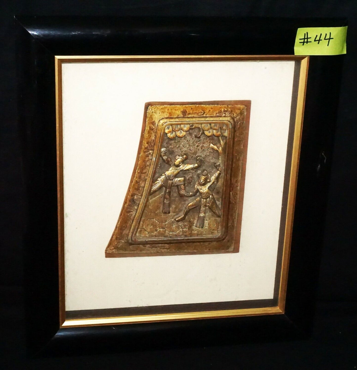 Antique Chinese Wooden Carved Panel Framed & Mounted w. Dancer Motif (***)