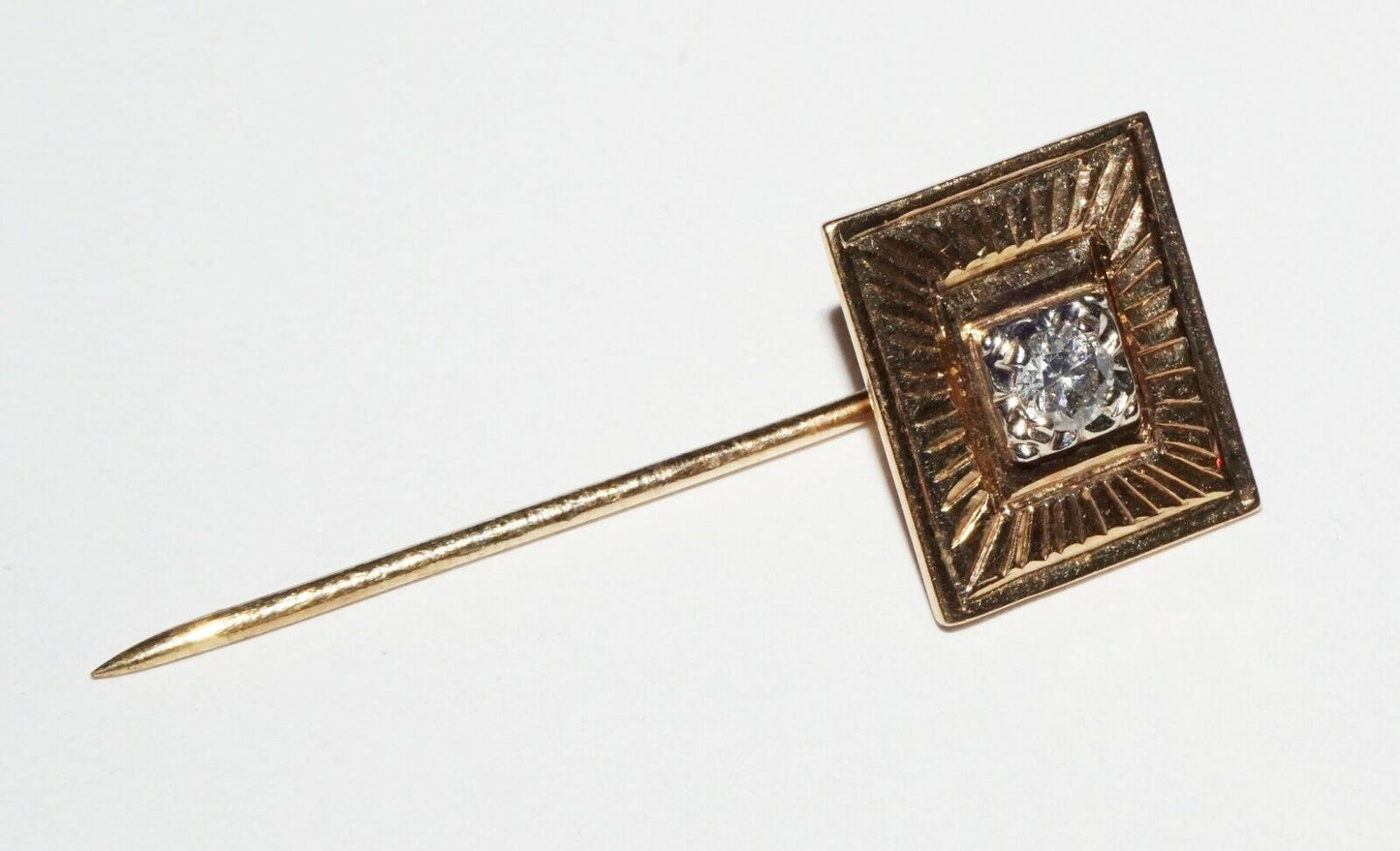 Antique 14k Yellow Gold Pin w. Diamond Accent 0.17ct. (PiC)