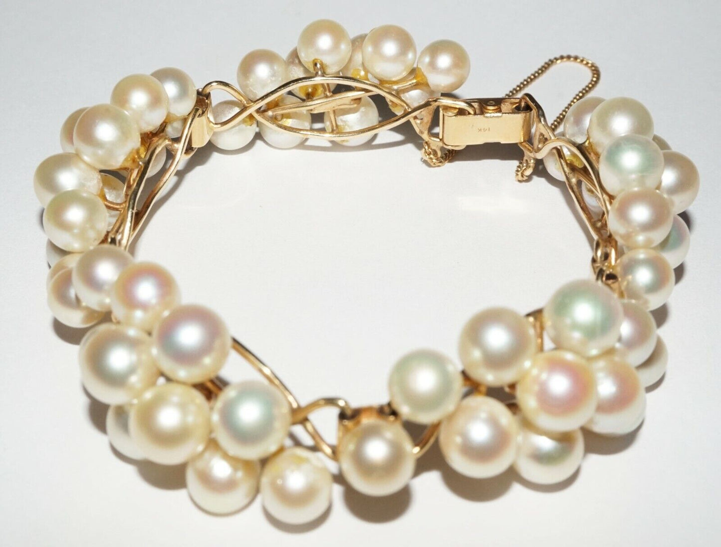 Vintage Modernist Style 14k Yellow Gold Bracelet set w. 54x Pearls (NaD)#18