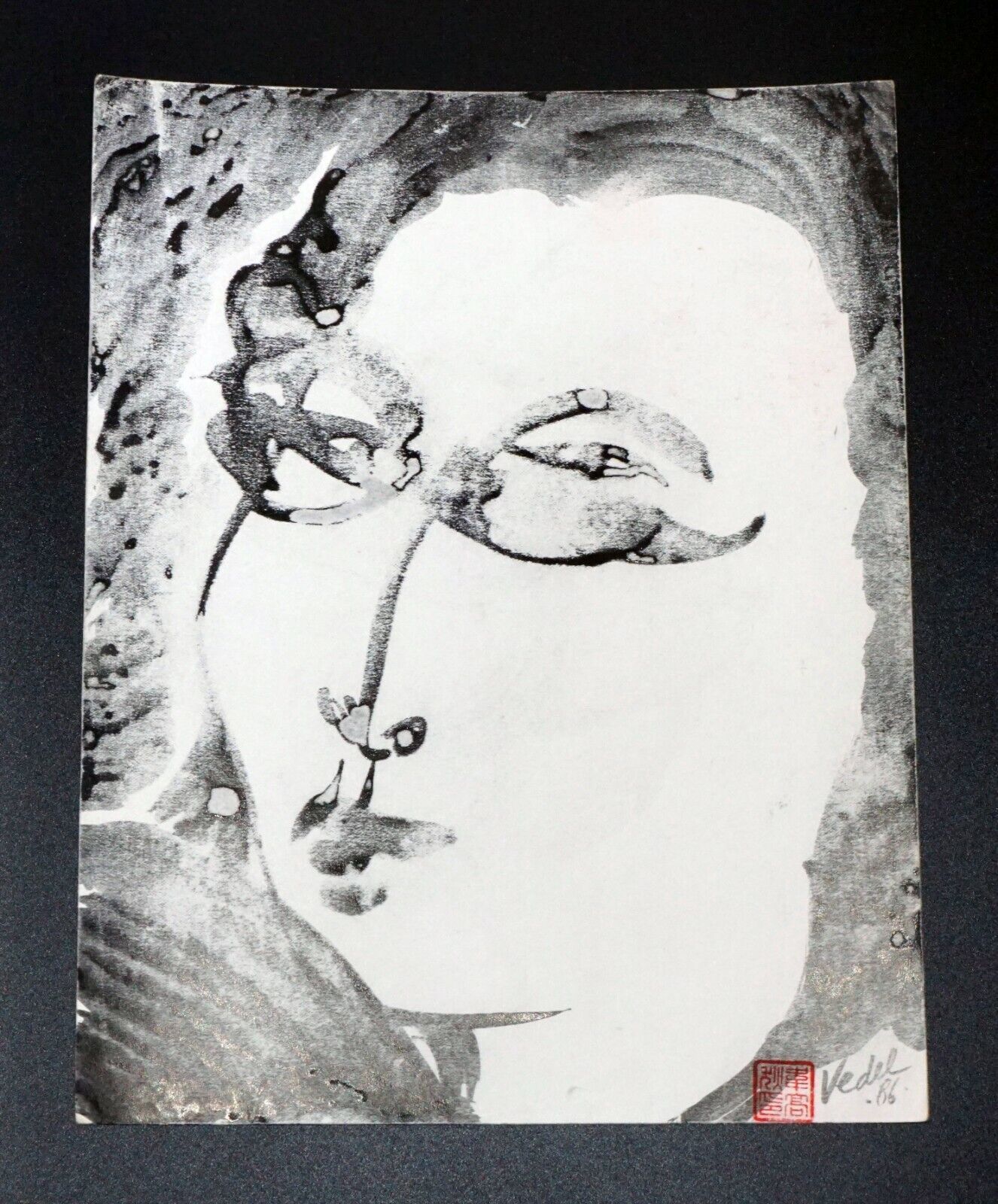 France Hawaii Outsider Art Ink Wash Painting Portrait by Claude Vedel (EtJ)#32