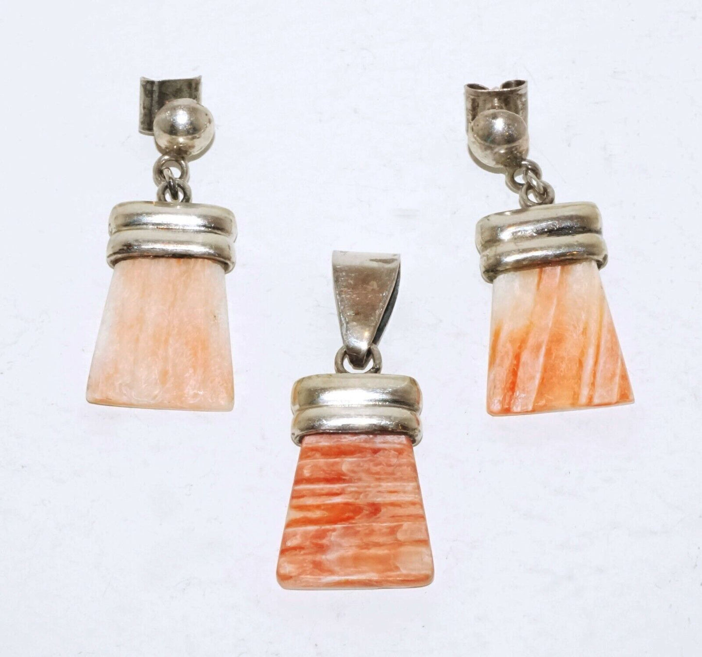3Pc South Sea Sterling Silver Earrings & Pendant w. Pink Shell Accents (LeP)#19