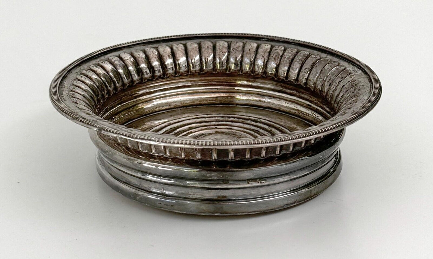 Vintage Silver Plate Ribbed Bottle Coaster w Felt Bottom (WeP)