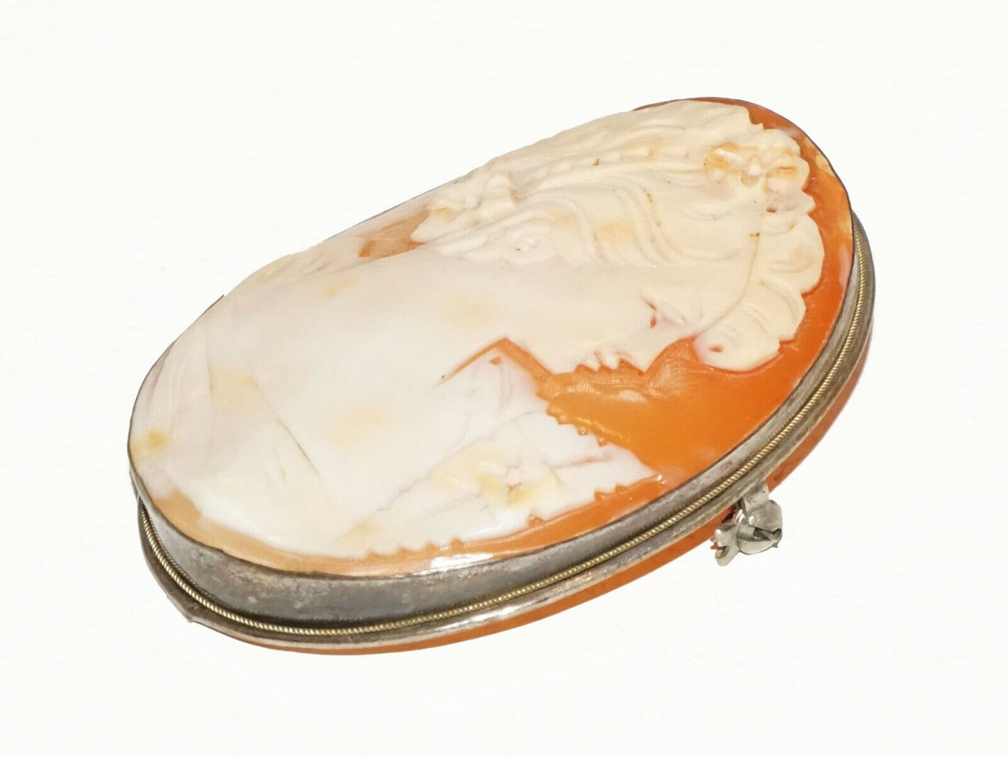 Italian Sterling Silver Shell Cameo Brooch Pendant w. Female by Giorgio (BrM)#9