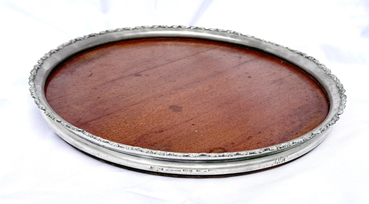 Vintage Shreve & Co San Francisco Silver & Mahogany Tray 11.25" (SmM)