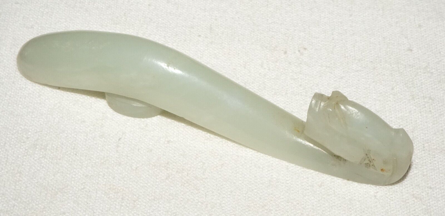 Antique Chinese Grey Green Nephrite Jade Dragon Belt Hook (UVi)#4
