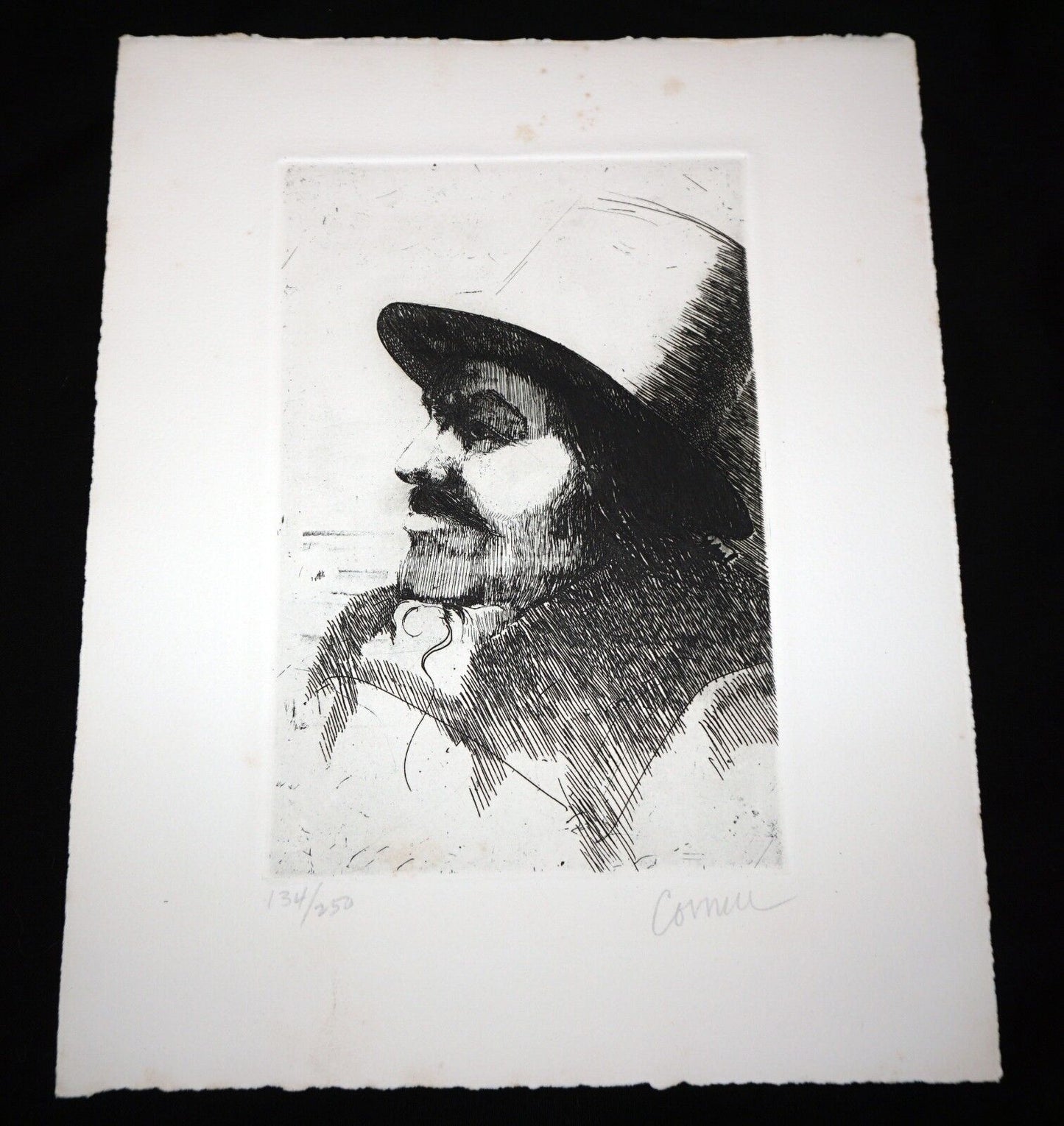 '60s California Etching Print "Male Portrait" by Thomas Cornell (1937-2012)(Mod)