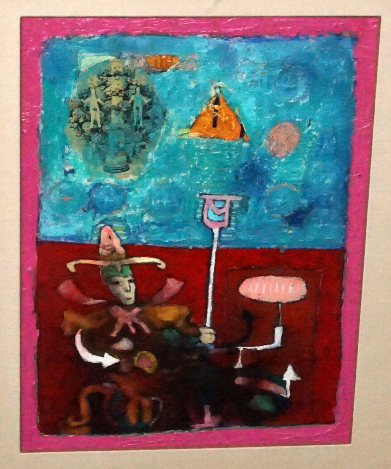 Mexican Mixed Media Painting Jester w. Adam & Eve by Oscar Bernal (b.1945)(NoN)