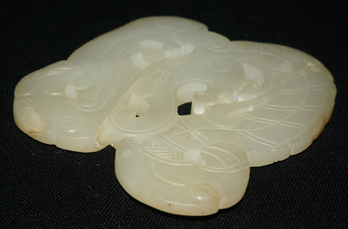 Antique Chinese White Nephrite Jade Plaque Pendant Dragon & Phoenix Motif (***)