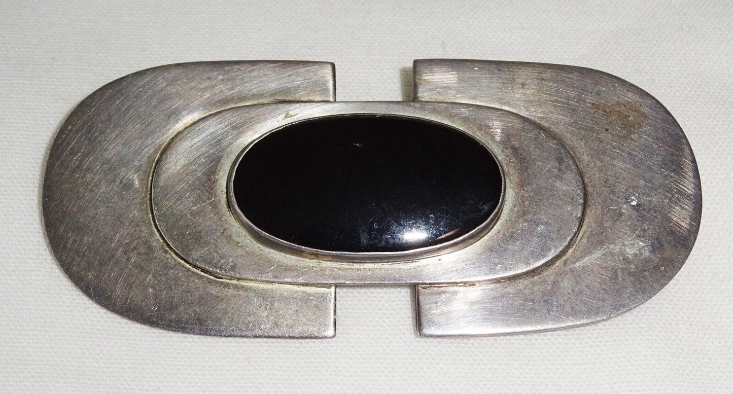 Vtg Modernist Handcrafted Sterling Silver Brooch Pin w Onyx Accent by LISL (Yir)