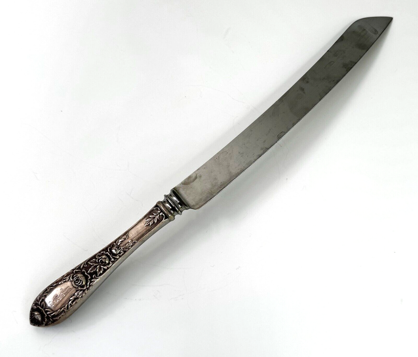 Vintage Sheffield Sterling Silver Floral Carving Knife w Monogram (WeP)