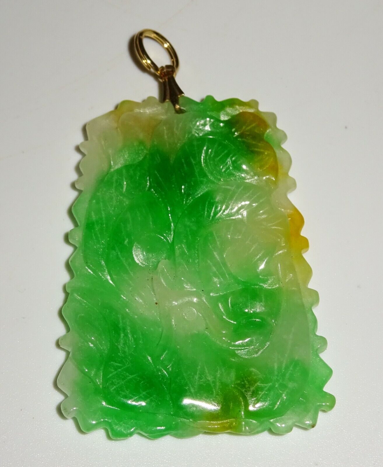 Chinese Jadeite Jade Plaque Pendant w. Writhing Dragon & Pearl Motif (LuD)