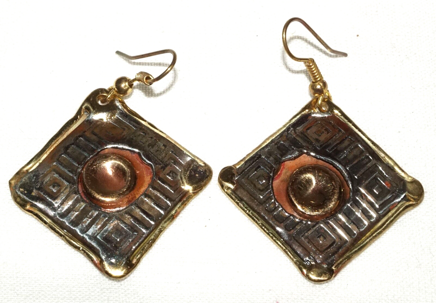 3Pc Modernist Silver & Copper & Brass Handmade Earrings & Bracelet (KoS) L13/19