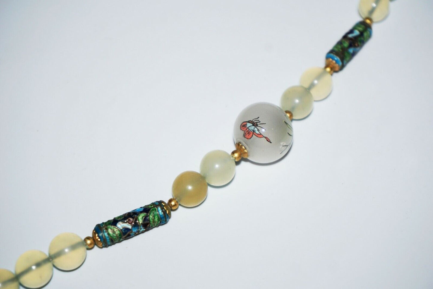 2x Vintage Chinese Horn & Hard-stone & Glass Bead Necklace w. Pendant (NoN)C2