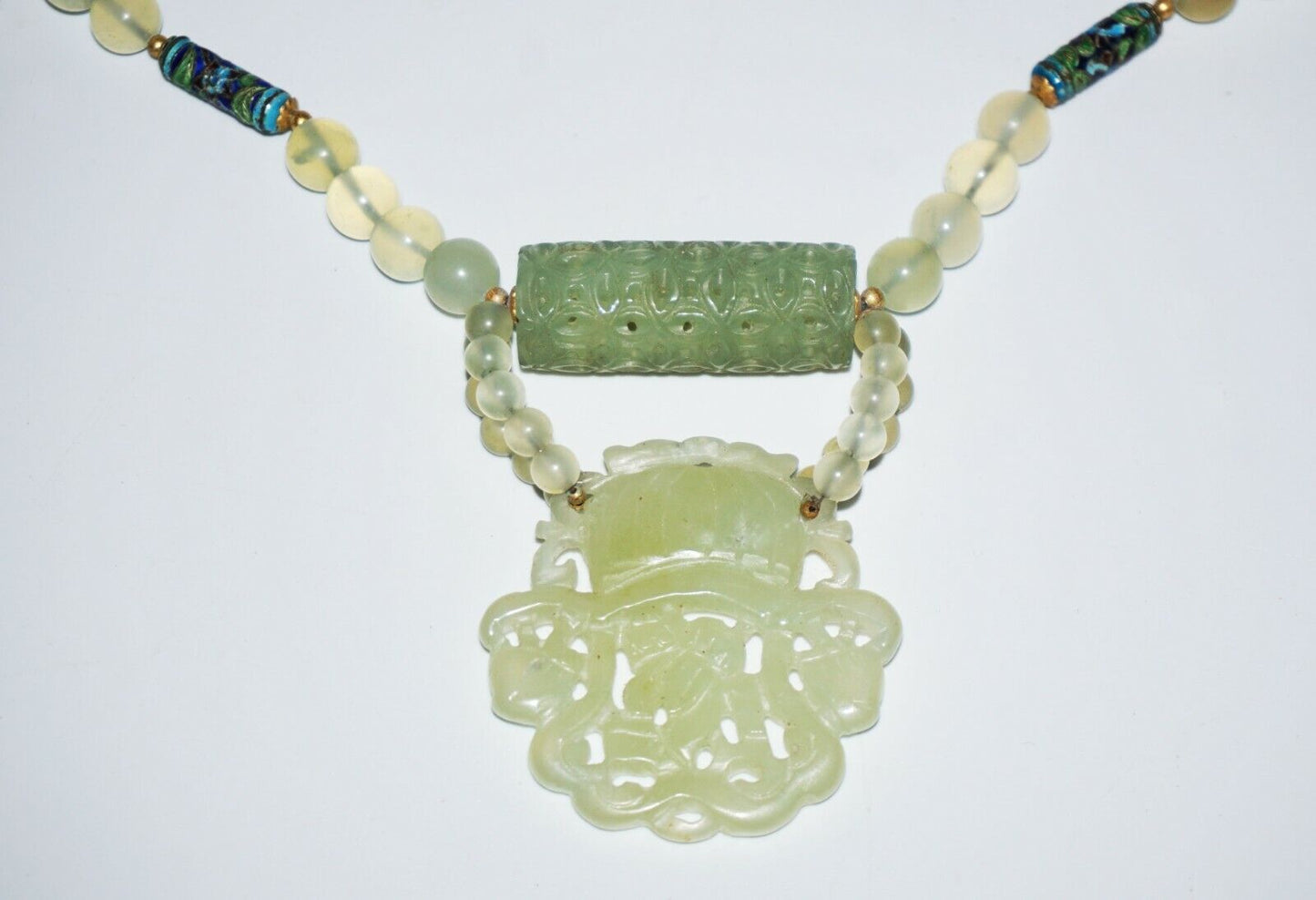 2x Vintage Chinese Horn & Hard-stone & Glass Bead Necklace w. Pendant (NoN)C2