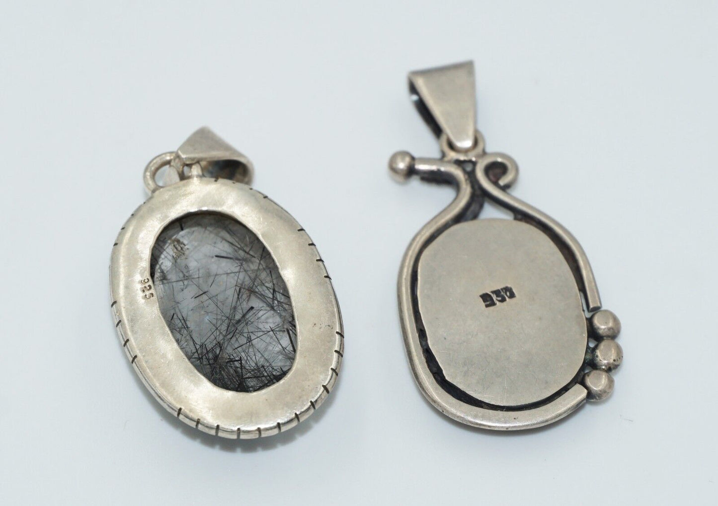2x Vintage Sterling Silver Pendants w Hair Crystal & Abalone Shell Accents (Tra)