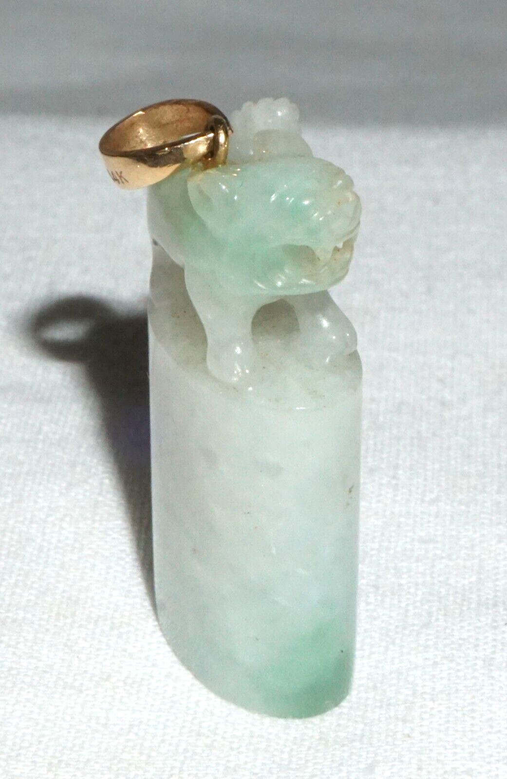 Vintage Chinese 14k Yellow Gold set Jadeite Jade Mini Seal Style Pendant (FeL)