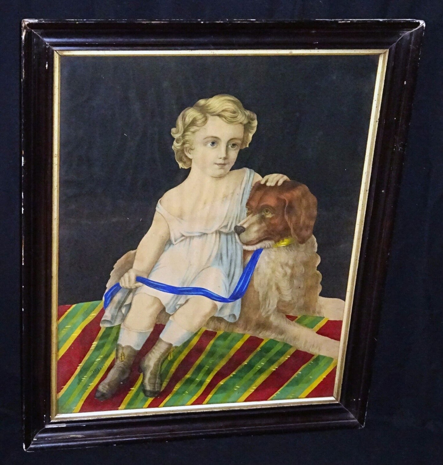 19C Lithograph Print "Fidelity Dog & Child" by Fishel Adler & Schwartz (Sto)