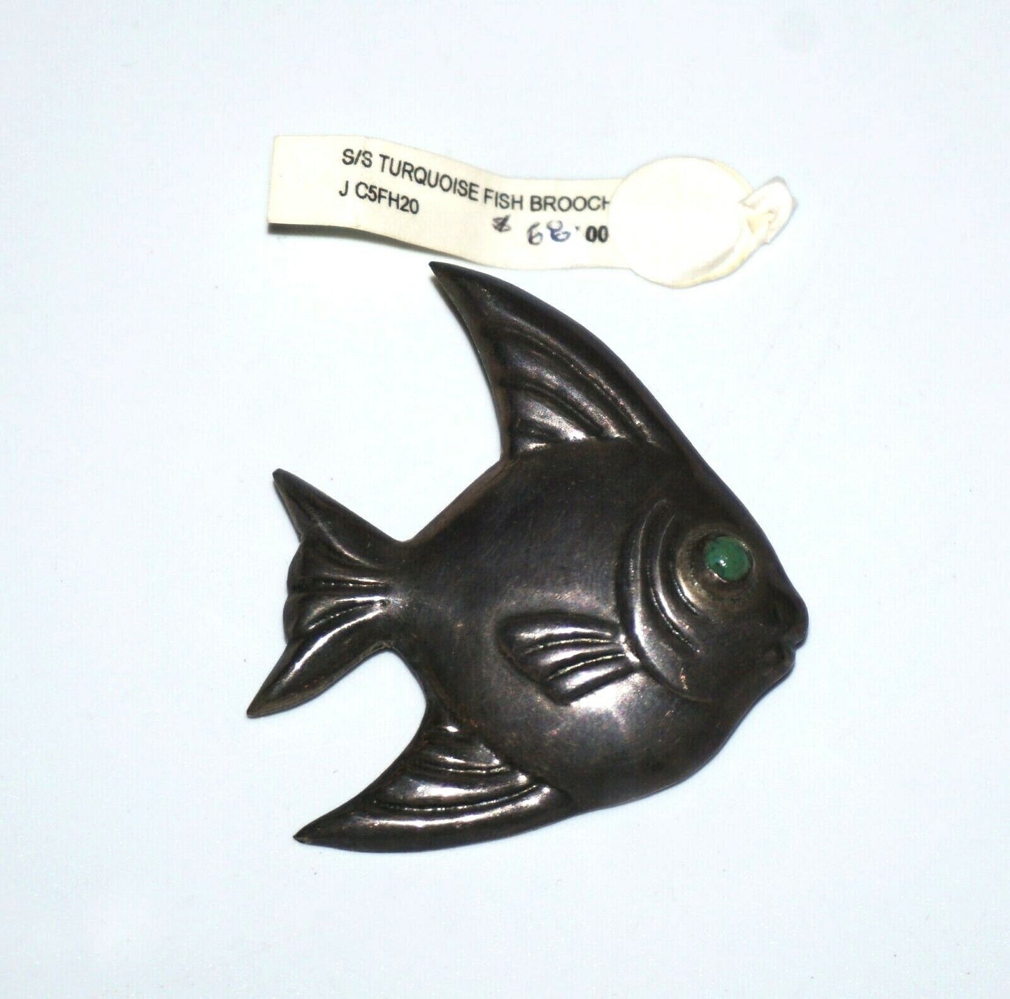 Mexico Sterling Silver Tropical Fish Pin w. Turquoise Eye by Ave Juarez 40 (CWo)
