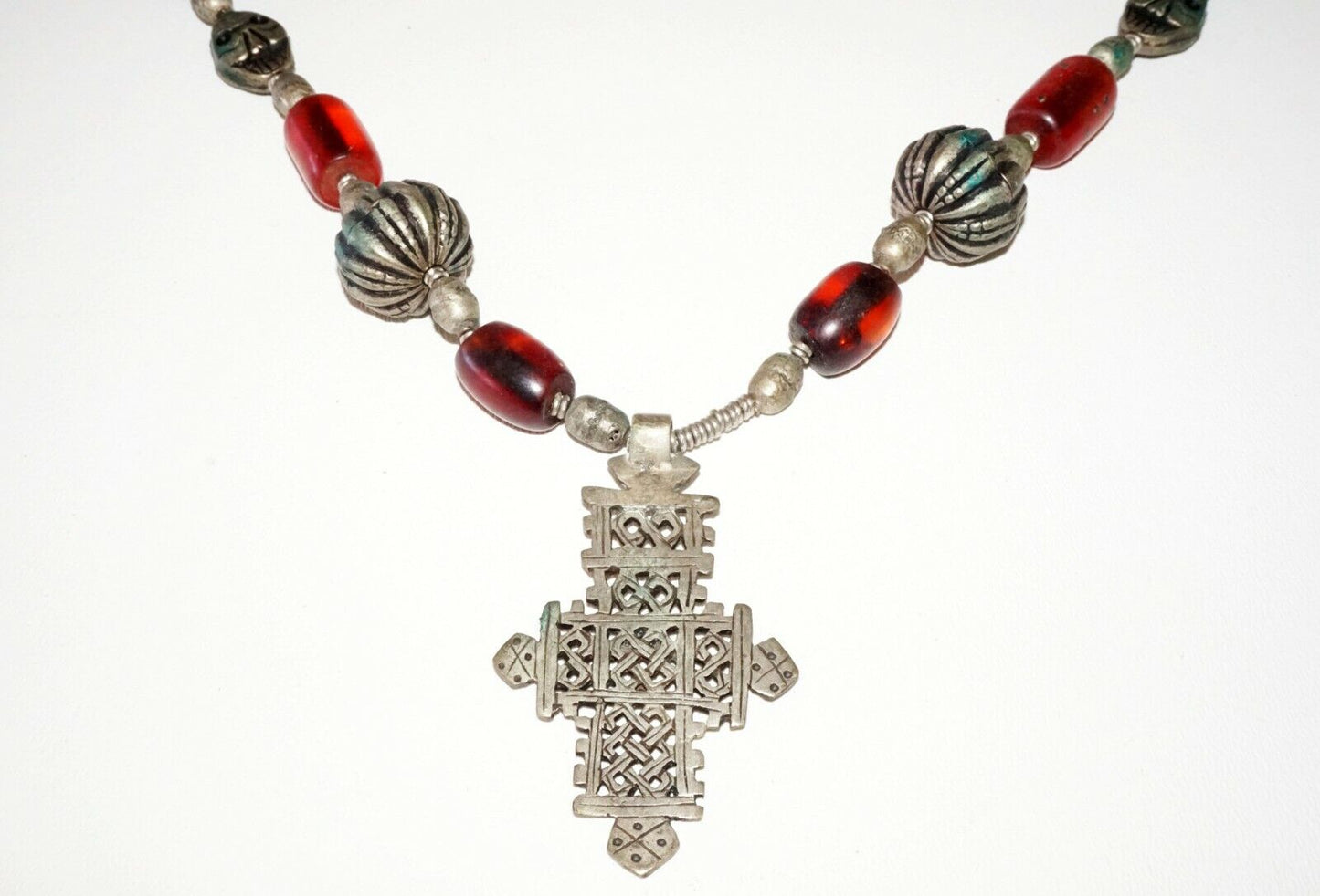 3x Vintage S.E. Asian Tribal Bead Necklaces, Glass, Wood, Brass, Amber (***) N