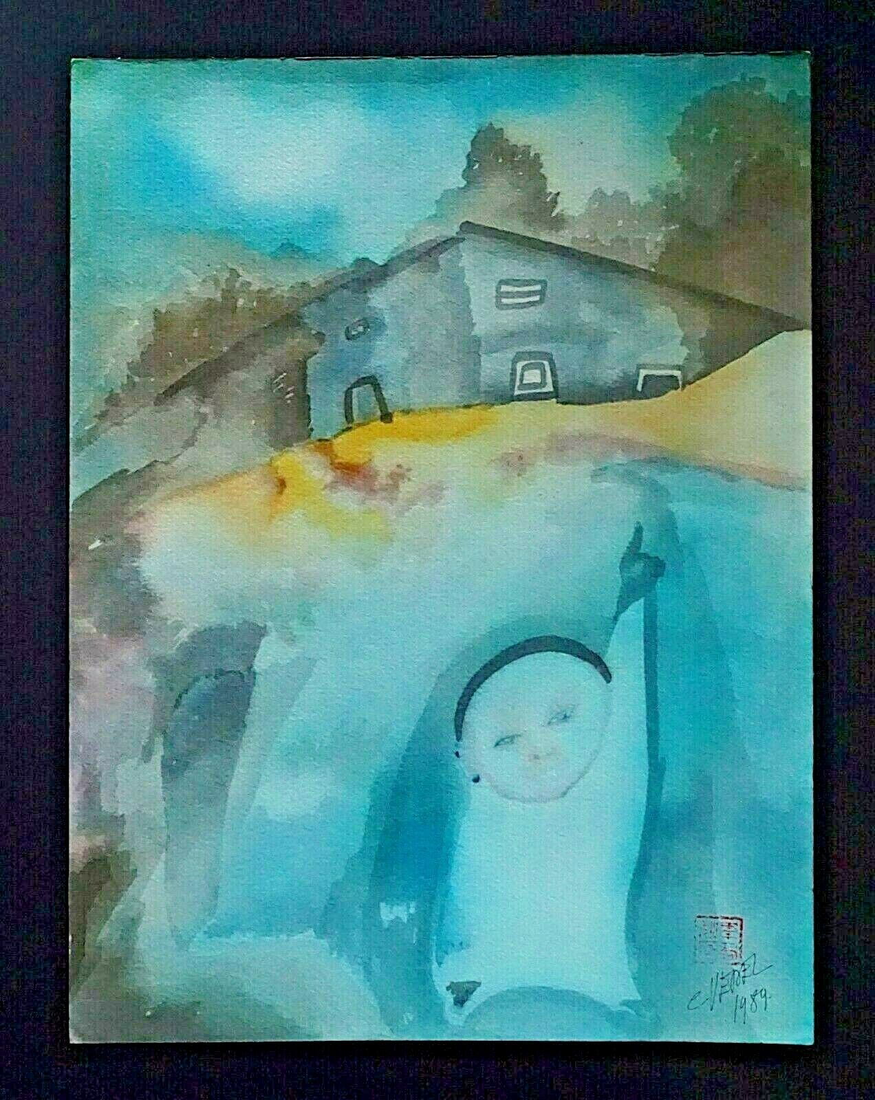 '89 France Hawaii Outsider Art WC Painting Small Child by Claude Vedel (EtJ)#60