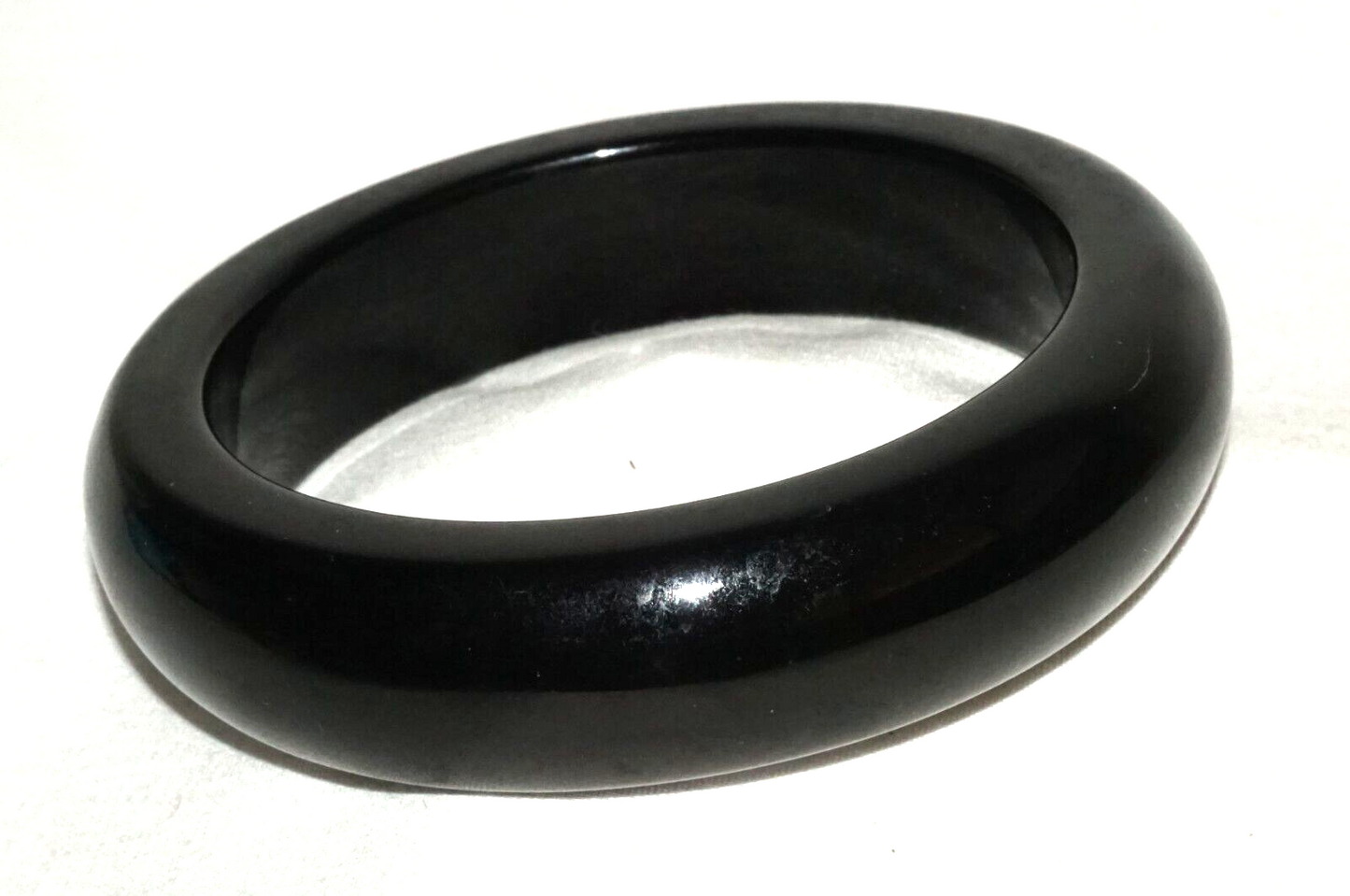 Vintage Chinese Chunky Black Onyx Bangle Bracelet (InS)#L3