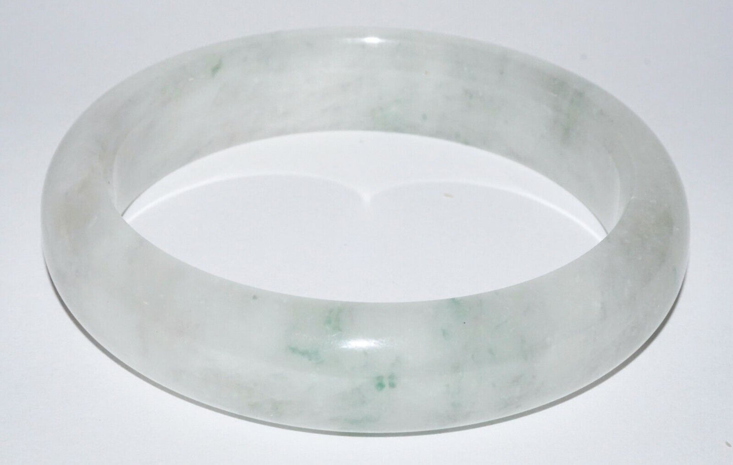Vintage Chinese White Jadeite Jade Bangle Bracelet w. Green Accents (LeS) G3